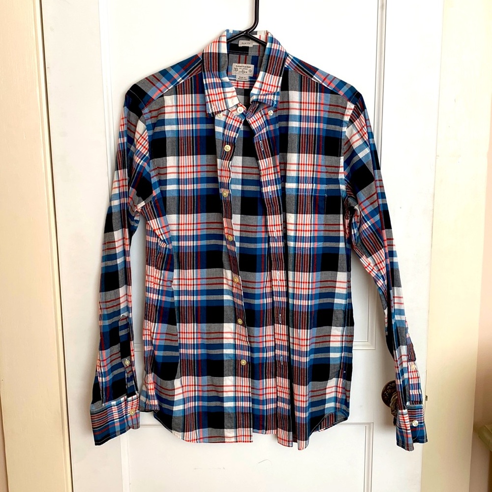 J CREW Men’s Slim Size S Tailored Summer Plaid Shirt